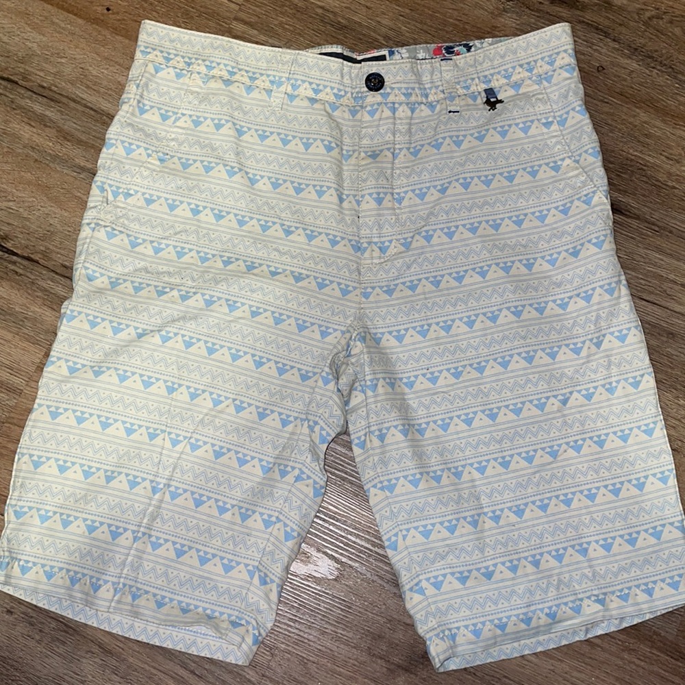 White with baby blue pattern